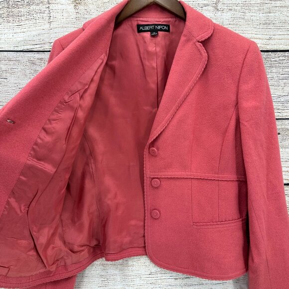 Albert Nipon Blazer Womens Size 12 Coral Jacket Wool Blend Lined Pockets - Picture 5 of 11